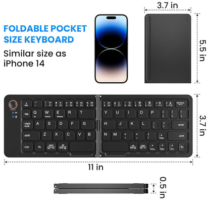 Portable Wireless Multi-Device Two Fold Foldable Keyboard with Phone Holder Bluetooth Handheld Multi-device Keyboard Compatible with Desktop, Laptop, Tablet, iPad, Mac Easy to Use,Plug and Play,Quick, Comfy Durable body  (Black)