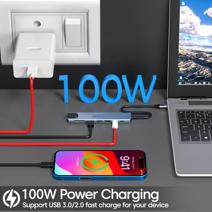 Hi-Lite Essentials 8-in-1 USB-C Hub Dock | Premium Aluminum Type-C Adapter with 4K HDMI, 100Mbps Ethernet, USB 3.0, 100W PD Charging, TF/SD Card Reader | Universal for Mac & Windows USB-C Devices