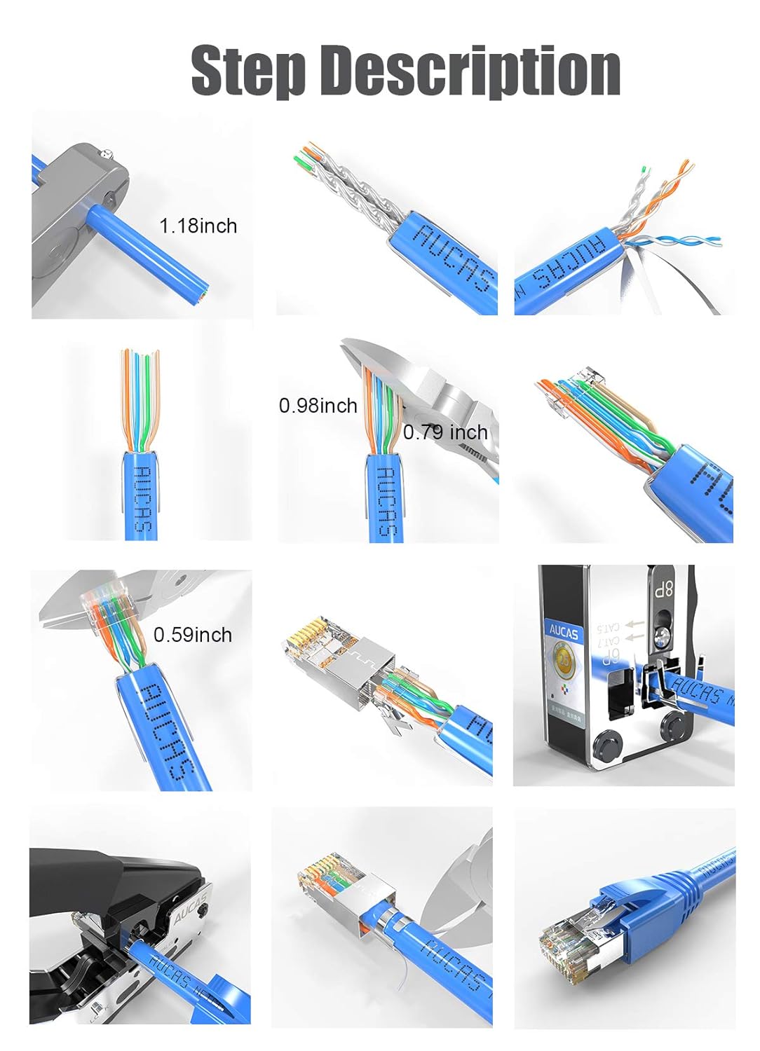 CAT 6a / CAT 7 Metal Shielded RJ45 Connectors,Cat 7 FTP 8P8C Modular Network Plug RJ 45 Cable Crimp Connector (Wire Hole 1.45mm/0.057in)