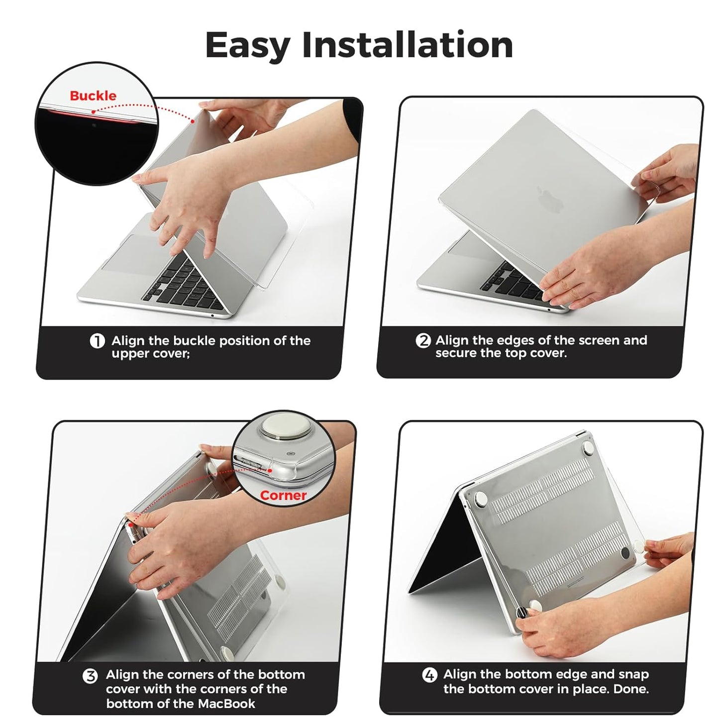 Transparent Plastic Hard Shell Case Cover Compatible for New MacBook Air 13.6 inch M4 A3240 M3 A3113 M2 A2681 with Touch ID,2025 2024 2022 Release,M2 M3 M4 Air- Free keyguard inside