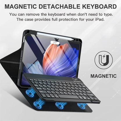 Hi-Lite Essentials iPad Cover Case with Keyboard for iPad Air 11 (M3/M2, 2025/2024), Pro 11 (4th/3rd/2nd/1st Gen) & iPad Air 5th/4th with Multi Viewing Angle, PU Leather, Magnetic Detachable Wireless Keyboard case, Pencil Holder