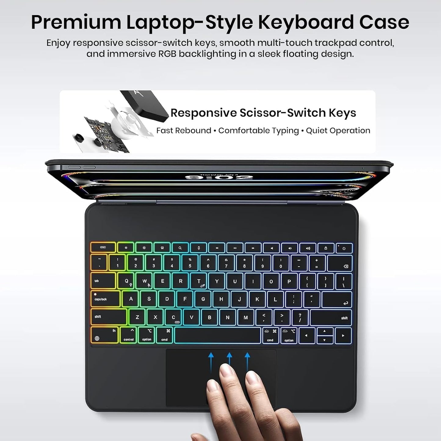 Magic Keyboard Case for iPad Pro 11 M5 2025 & M4 2024 | RGB Backlit with All Gesture Trackpad | Rechargeable, Bluetooth, Auto Sleep/Wake, Cantilever Design | (NOT fit Pro 11(4th/3rd/2nd/1st),A16/10th/ Air 11)
