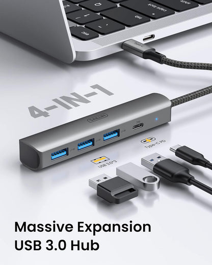 USB C Hub, SAILLIN 4 in 1 USB C Multiport Adapter Hub with 3 USB 3.0 Port, 100W Power Delivery, Aluminum Shell USB C/Thunderbolt 3 to USB 3.0 Adapter for MacBook Pro/Air, iPad Pro, XPS, and More