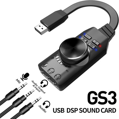 GS3 Mark II Virtual 7.1 Channel USB Sound Card Adapter, Microphone and 3.5mm Dual Headphone Audio Jack Stereo Sound Card Converter, Including PUBG and League of Legends Sound Effects