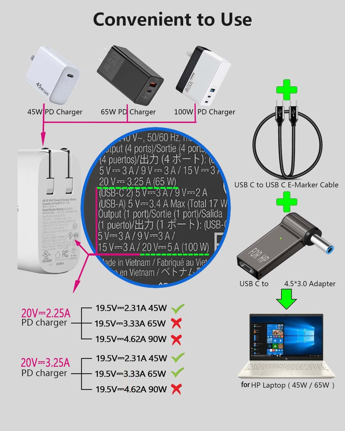 Hi-Lite Essentials USB C to HP Blue Pin Laptop Charging Converter, 4.5 x 3.0mm 100W PD Power Charger Connector Tip (Does not work with Mobile Chargers)