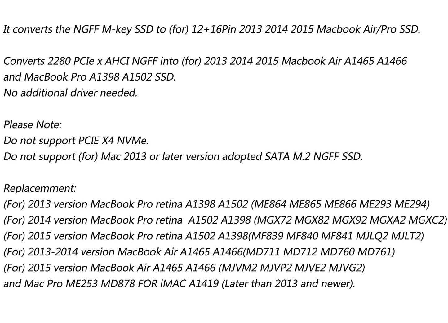 M.2 NVME SSD Convert Adapter Card Compatible with MacBook Air Pro Retina (Year 2013-2017), NVME/AHCI SSD Upgraded Kit for A1465 A1466 A1398 A1502(Not Fit Early 2013 MacBook Pro) TD-406HS