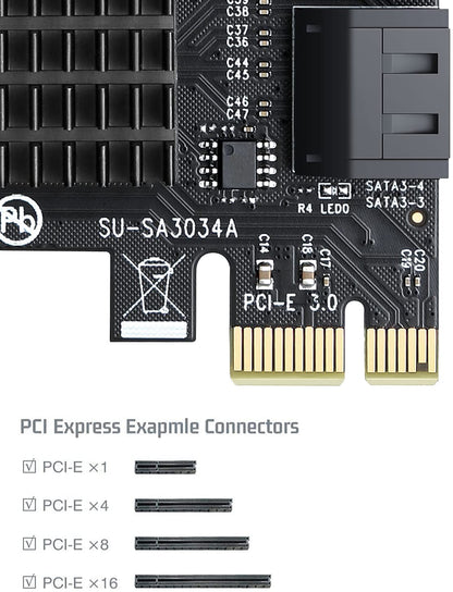 PCIE 4 Port SATA Controller Expansion Card with Low Profile Bracket, Marvell 9215 Non-Raid, Boot as System Disk, Support 4 SATA 3.0 Devices