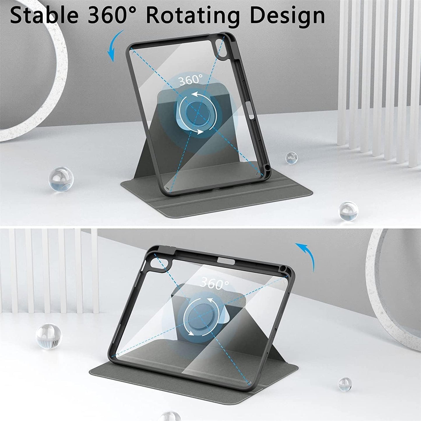Cover for iPad 9.7 Cover Case, 360 Degree Rotatable Smart Flip Case Cover for Apple iPad 9.7 inch 2018/2017 5th 6th Generation Air 1 Air 2, Transparent Back with Pencil Holder