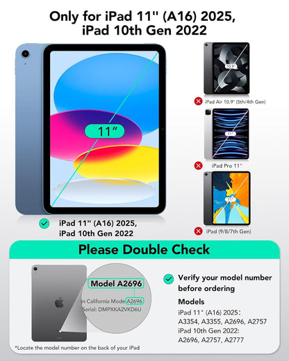 Hi-Lite Essentials iPad Cover Case with Keyboard Trackpad for iPad 11 (A16, 2025) & 10th Gen with Multi Viewing Angle, PU Leather, Magnetic Detachable Wireless Keyboard case, Pencil Holder