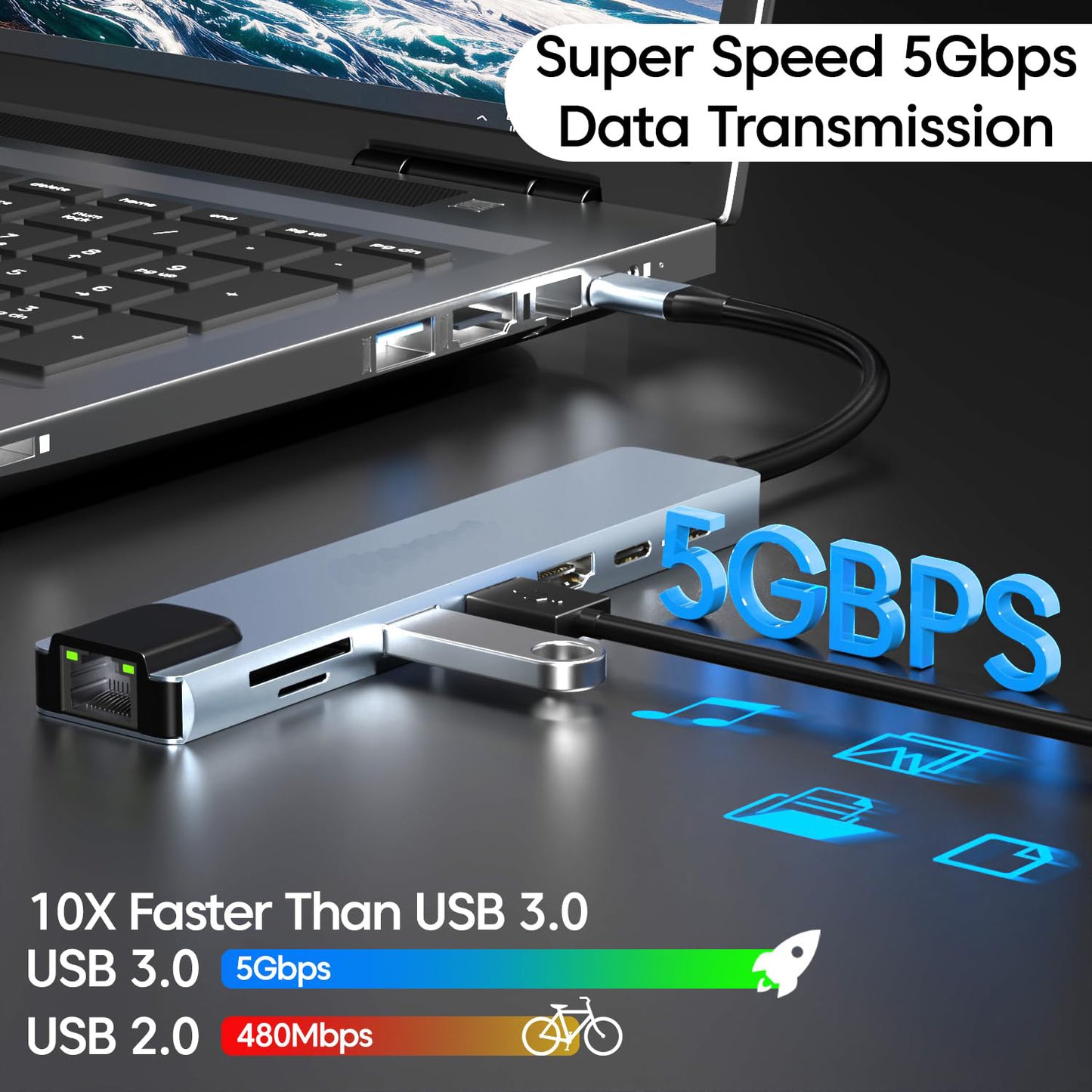 Hi-Lite Essentials 8-in-1 USB-C Hub Dock | Premium Aluminum Type-C Adapter with 4K HDMI, 100Mbps Ethernet, USB 3.0, 100W PD Charging, TF/SD Card Reader | Universal for Mac & Windows USB-C Devices