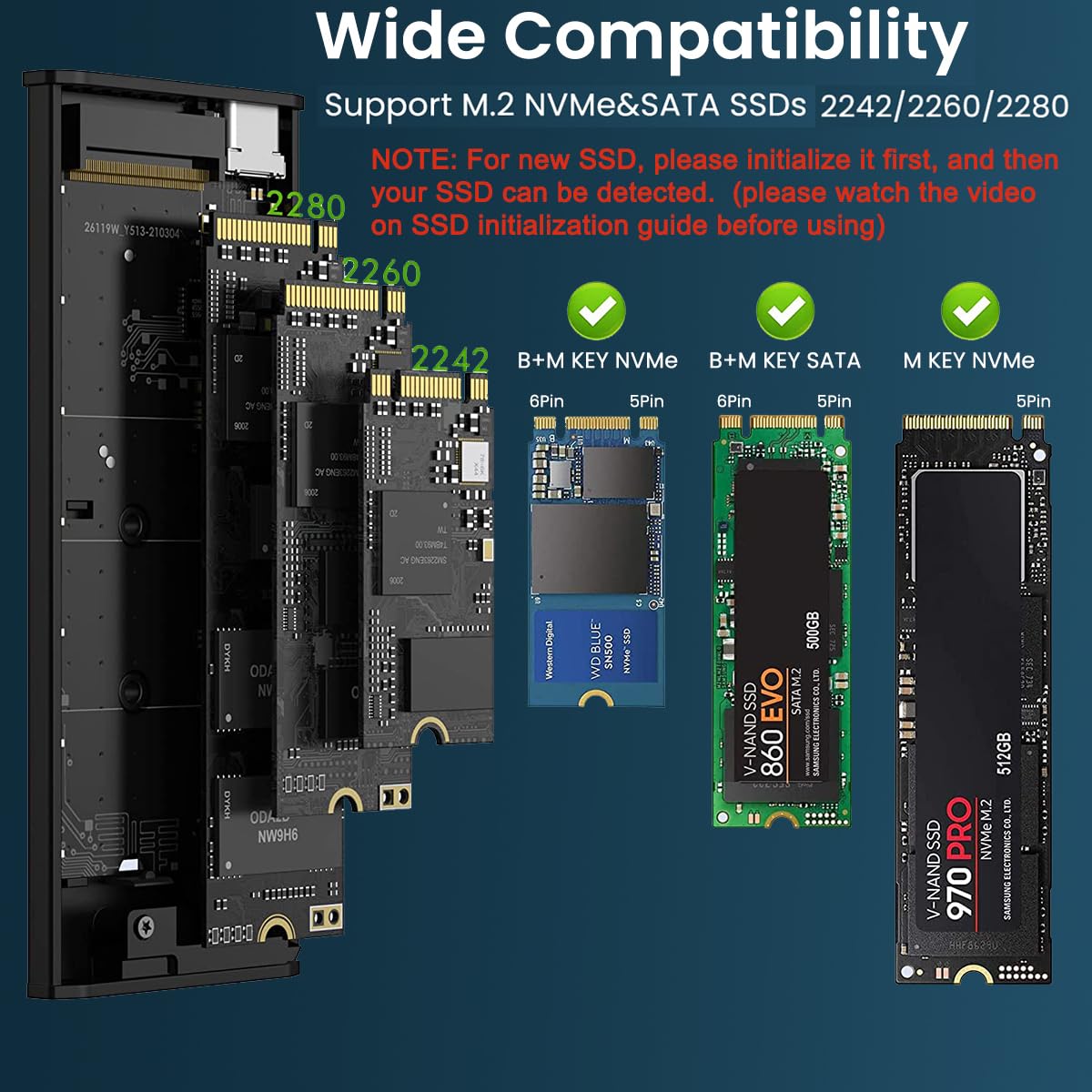 RGB M.2 NVME SATA SSD Enclosure, Dual Protocol RGB Aluminum Alloy SSD Case with USB C 3.1 Gen 2 USB3.0 to M.2 M-Key B+M Key Enclosure, Support Up to 2TB, Fits 2242 2260 2280, USB & USB C Devices