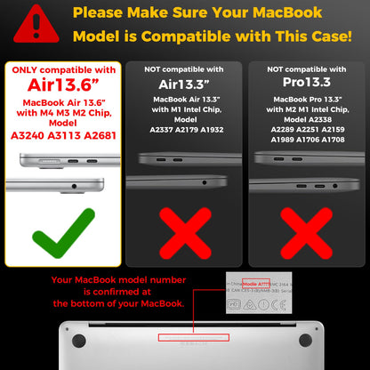 Transparent Plastic Hard Shell Case Cover Compatible for New MacBook Air 13.6 inch M4 A3240 M3 A3113 M2 A2681 with Touch ID,2025 2024 2022 Release,M2 M3 M4 Air- Free keyguard inside