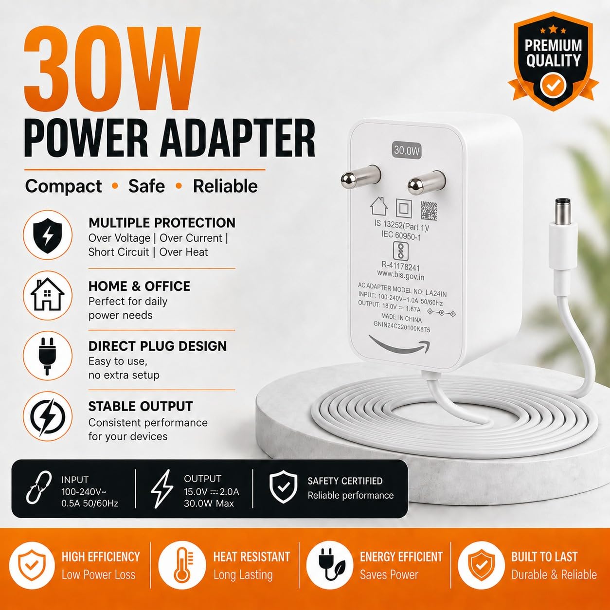 Original 30W 18V Power Adapter for Echo 4th Gen and Echo Show 8(1st, 2nd Gen)- White