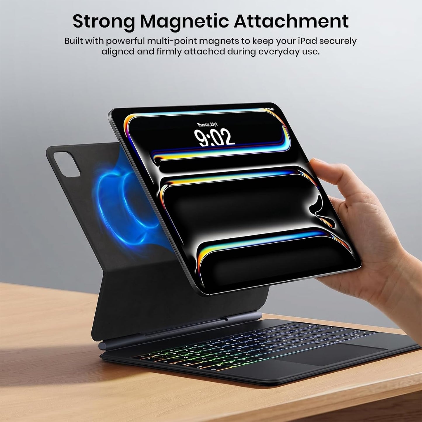 Magic Keyboard Case for iPad Pro 11 M5 2025 & M4 2024 | RGB Backlit with All Gesture Trackpad | Rechargeable, Bluetooth, Auto Sleep/Wake, Cantilever Design | (NOT fit Pro 11(4th/3rd/2nd/1st),A16/10th/ Air 11)