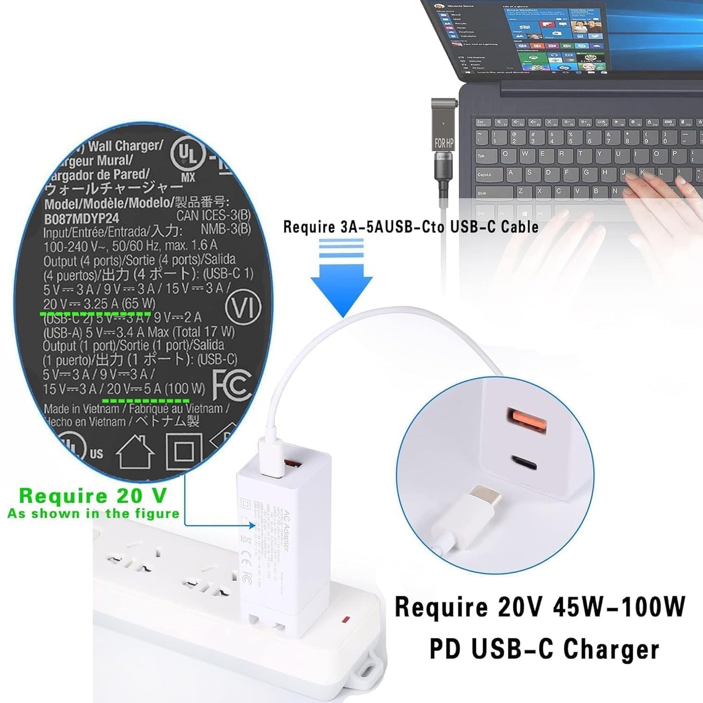 Hi-Lite Essentials Type C to Dell Slim Pin Laptop Charging Converter 100W PD Converter (Does not work with Mobile Chargers)