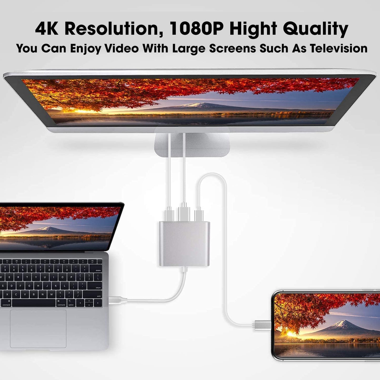 Hi-Lite Essentials 3 in 1 USB-C Hub,Type C to 4K HDMI Output,PD Charging Port, USB 3.0 USB C Hub for MacBook Pro, MacBook Air M1, C Enabled Device (3 in 1)