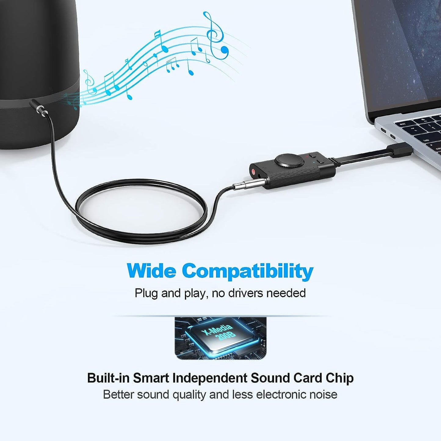 USB Sound Card, External Sound Card with Volume Control, USB to 3.5mm Jack Audio Adapter for Windows, Mac, PC, Laptop, Desktop, Headset, Switch and More, Plug & Play No Drivers Needed