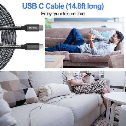MUROSE USB C Cable to USB C 14.8 FT (About 4.5 M) Video Transmission/ Data Transfer/ Charging Cord with E-Marker Chipset, Compatible with Dell, MacBook, Gaming Box, etc.