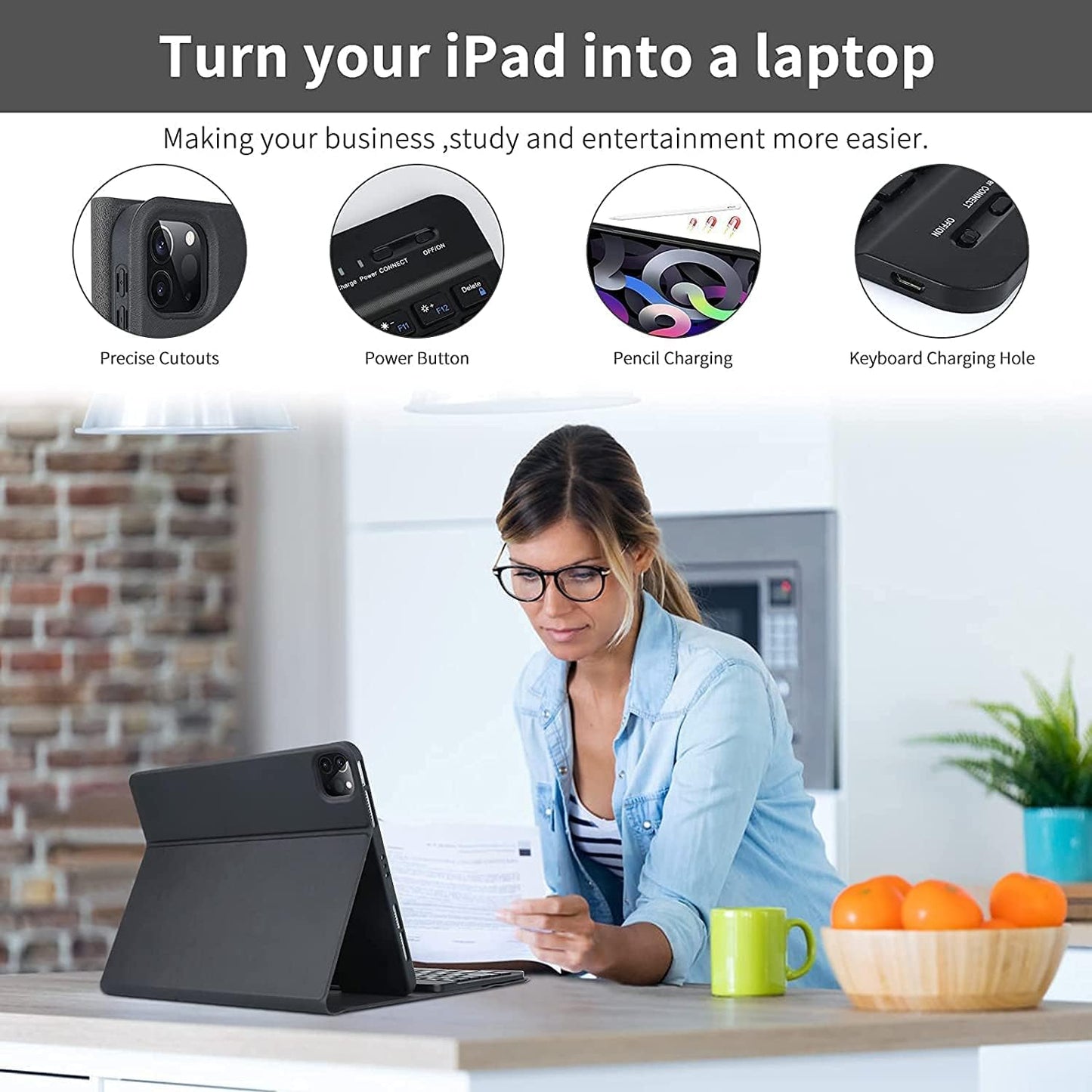 Hi-Lite Essentials iPad Cover Case with Keyboard for iPad Air 11 (M3/M2, 2025/2024), Pro 11 (4th/3rd/2nd/1st Gen) & iPad Air 5th/4th with Multi Viewing Angle, PU Leather, Magnetic Detachable Wireless Keyboard case, Pencil Holder