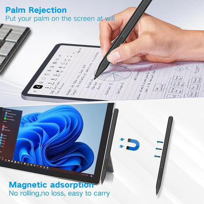 Stylus Pen for Microsoft Surface Pro 12/11/10/9/8/X/7+/6/5/4/3, Go 4/3/2/1, Laptop 1-6/Studio/Book, with Palm Rejection, Tilt Function, 1024 Pressure, Black