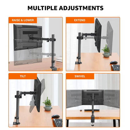 Hi-Lite Essentials Table Monitor Stand, Height Adjustable Arm Mountor Size 18" - 27"- Steel