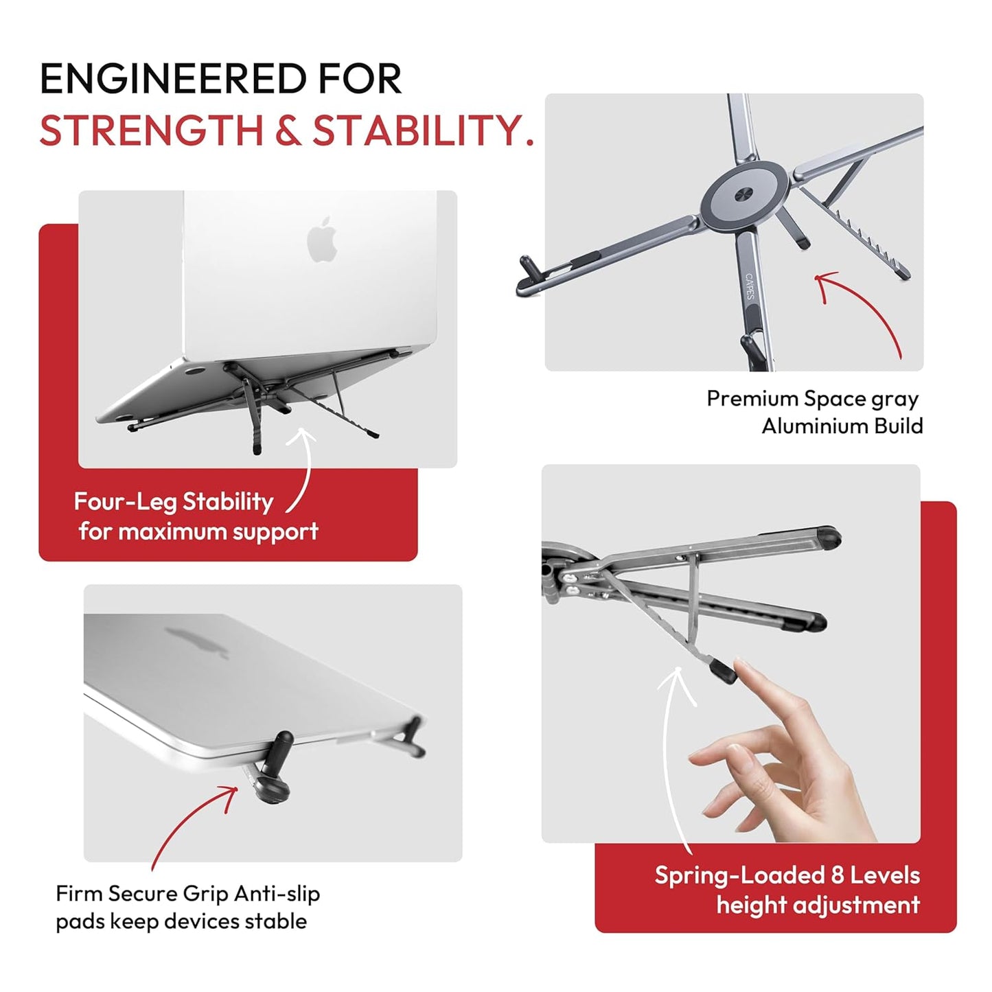 Metallic Portable Stand for Laptop/iPhone/iPad | Magnetic Phone Tripod Stand, 3-in-1 Adjustable Holder for iPhone iPad Laptop, 8-Level Height & Angle, Portable Aluminum Alloy Desktop Stand, Compatible with 4-13” iPhone, 10-16” Laptops & Tablets