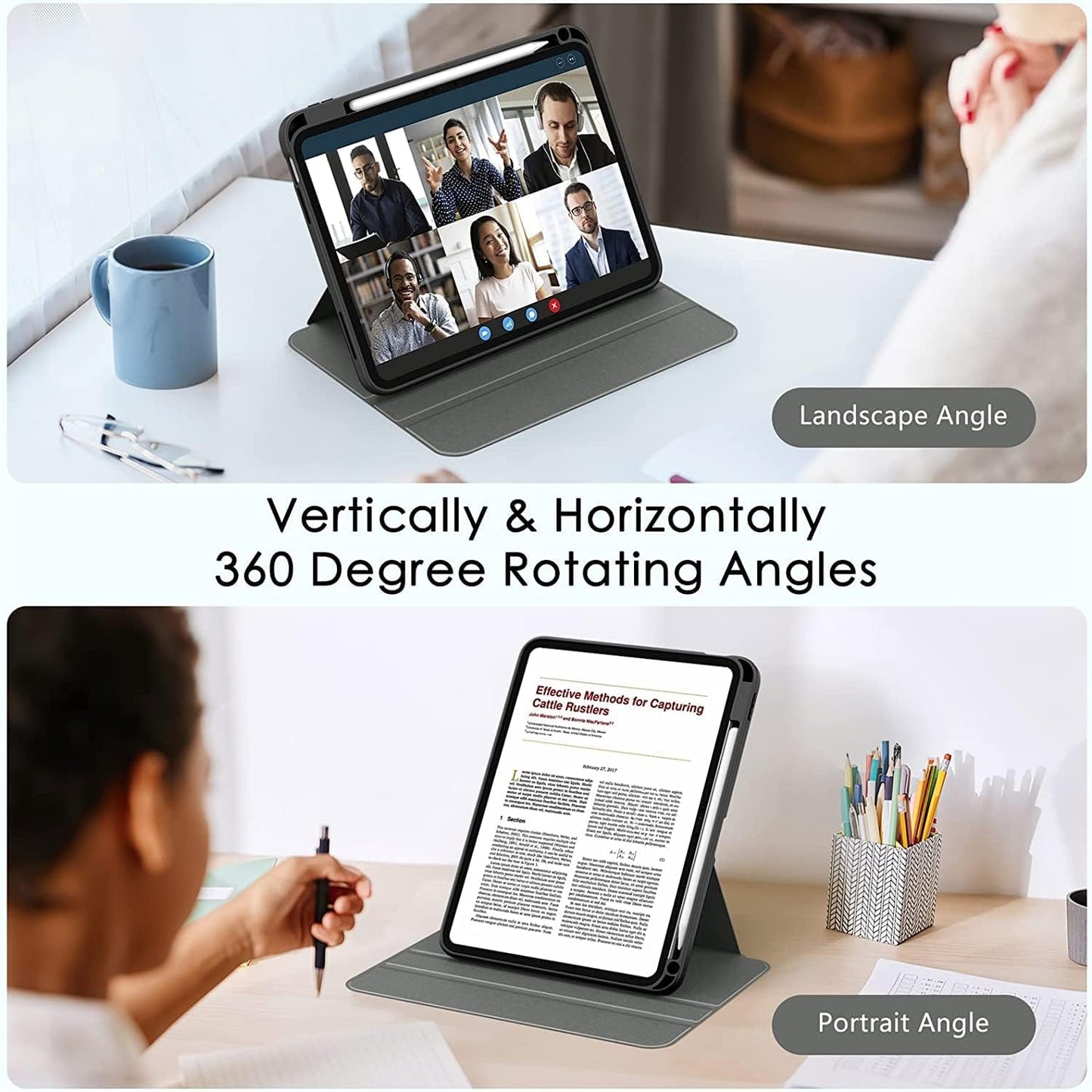 Cover for iPad 9.7 Cover Case, 360 Degree Rotatable Smart Flip Case Cover for Apple iPad 9.7 inch 2018/2017 5th 6th Generation Air 1 Air 2, Transparent Back with Pencil Holder