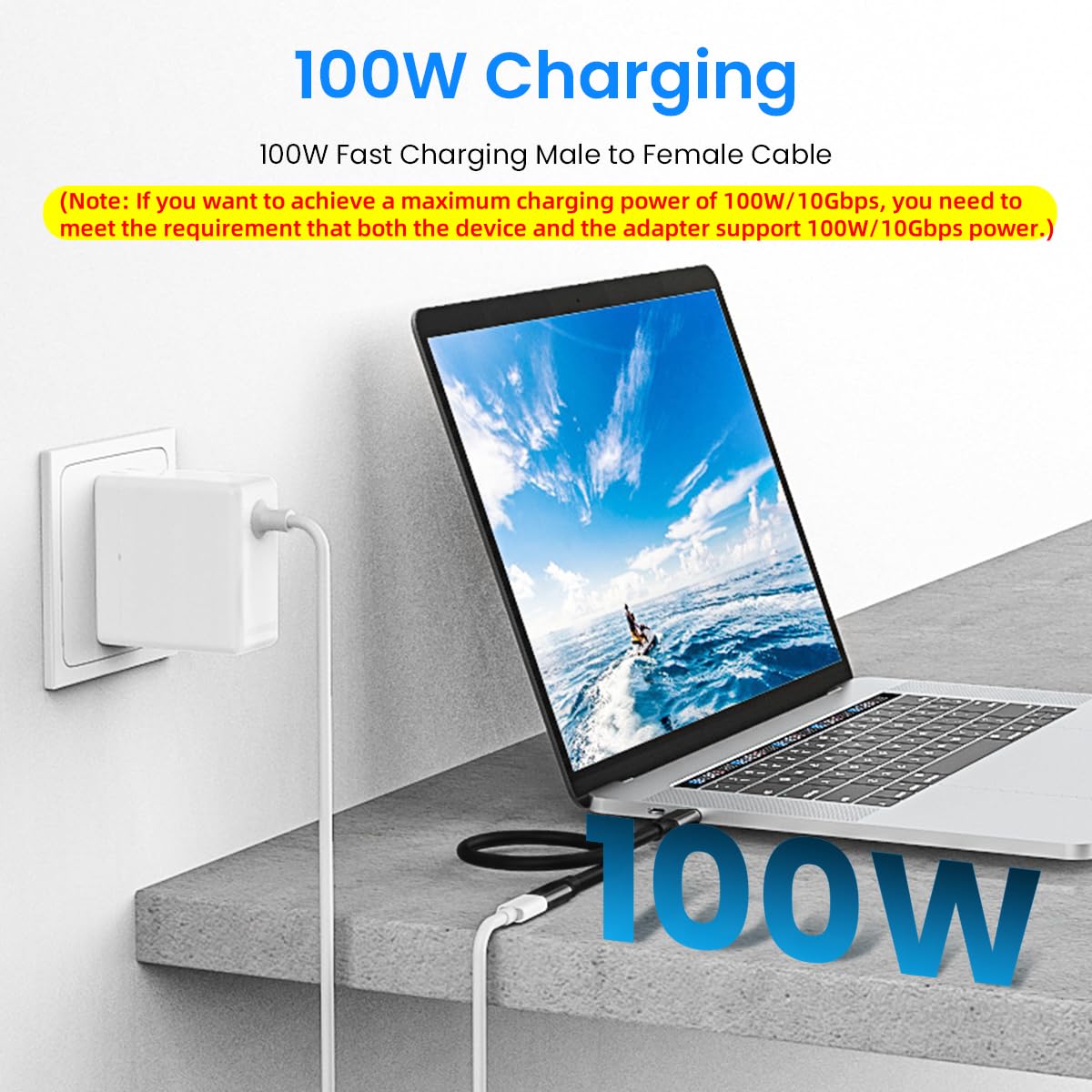 USB C Extension Cable 1.5ft, 100W USB Type C Male to Female Fast Charging Cable, 10Gbps Data Transfer, 4K@60Hz Hd Video Output Compatible with iPad Pro, MacBook Pro, Dell, Black