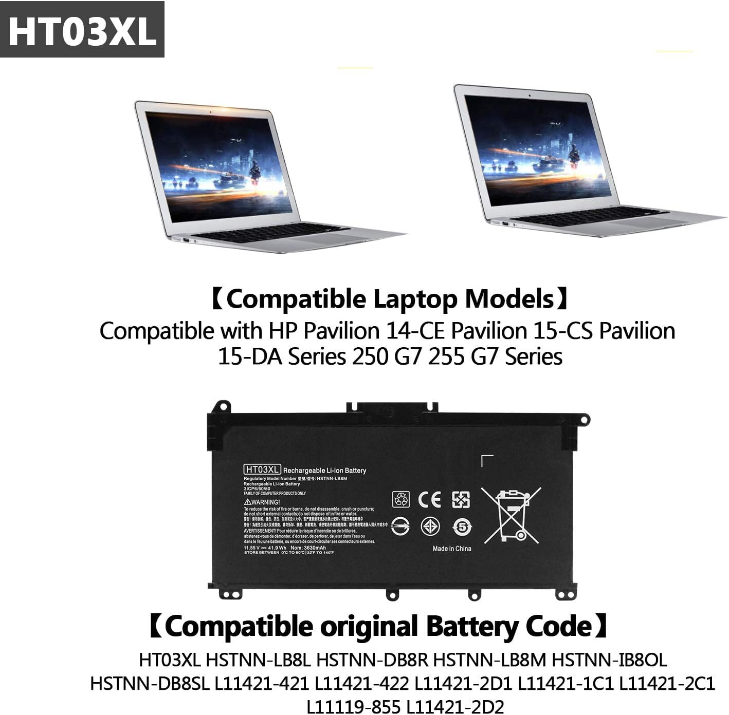 OEM Laptop Battery HP HT03XL for Hp Pavilion Hstnn-15-Da0053Wm, 15-Da0002Dx, 14M-Dh1003Dx, 15-Da0012Dx, Db8R, Db8S, Ib80, Ib8O, Lb8L, Lb8M, Ht03Xl