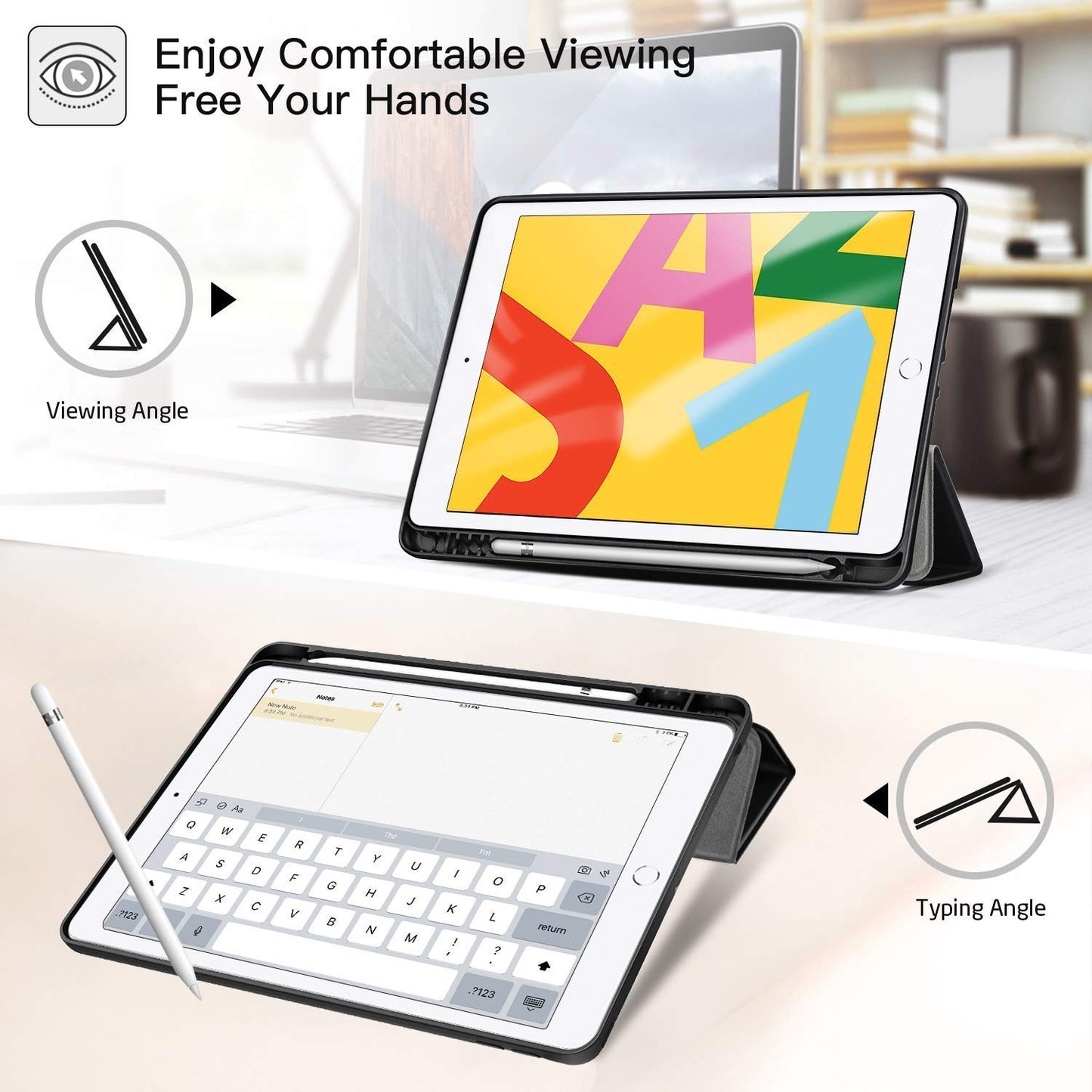 Smart Flexible Trifold Flip Stand Case Cover with Pencil Holder for New iPad 9.7 inch 2018/2017 6th/5th Generation - Black
