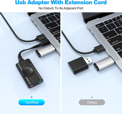 USB Sound Card, External Sound Card with Volume Control, USB to 3.5mm Jack Audio Adapter for Windows, Mac, PC, Laptop, Desktop, Headset, Switch and More, Plug & Play No Drivers Needed