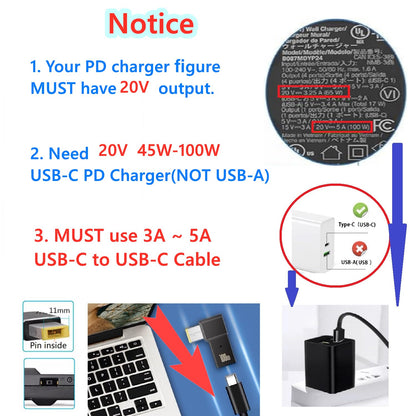 Hi-Lite Essentials Type C to Lenovo Slim Tip Rectangle Pin Laptop Charging Converter 100Wfor Thinkpad Series and Lenovo Yoga Series(Does not work with Mobile Chargers)