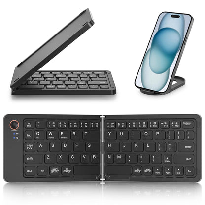 Portable Wireless Multi-Device Two Fold Foldable Keyboard with Phone Holder Bluetooth Handheld Multi-device Keyboard Compatible with Desktop, Laptop, Tablet, iPad, Mac Easy to Use,Plug and Play,Quick, Comfy Durable body  (Black)