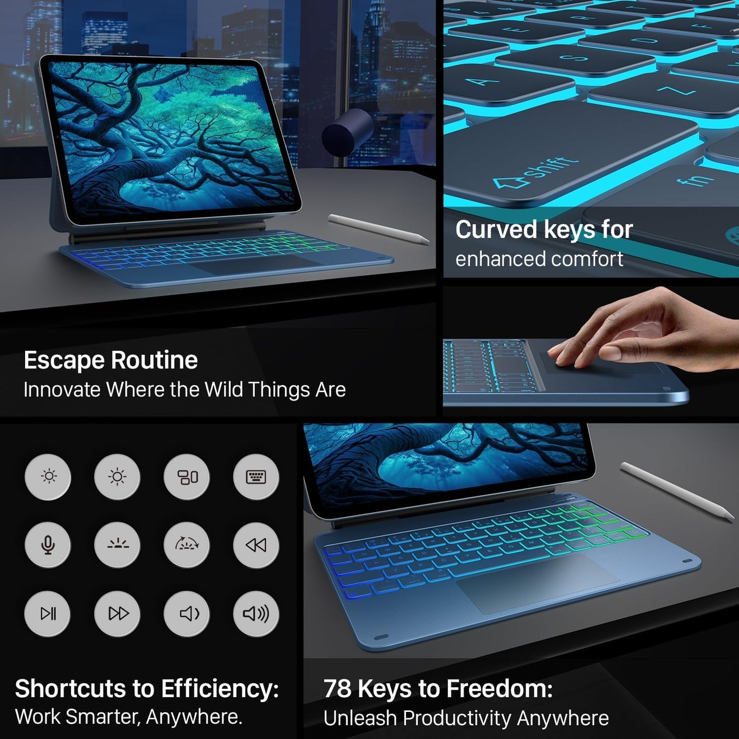 Smart Keyboard Case for iPad Air 11 (M4 2026/ M3 2025/ M2 2024), Air 5th/4th & Pro 11 (4th/3rd/2nd/1st) with 11-Color Backlit & Touchpad, Magic Floating Keyboard (NOT for 10th/A16/Pro 11 (M5/M4)
