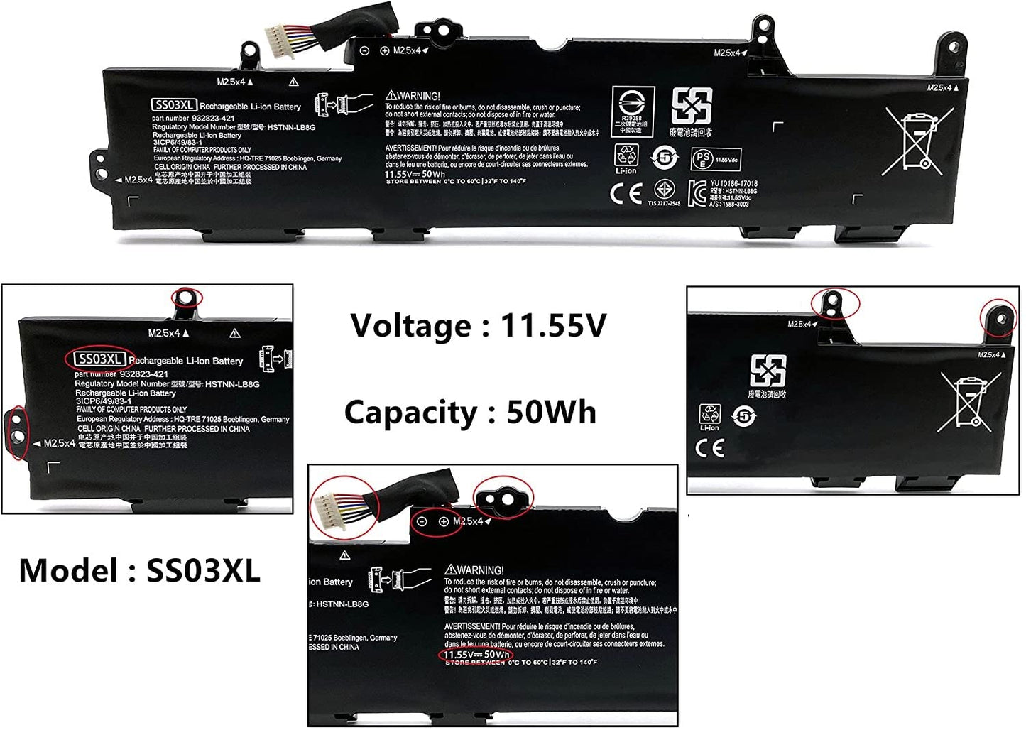Techie SS03XL Laptop Battery for EliteBook 730 735 740 745 755 830 840 846 G5 745 840 G6 ZBOOK 14U G5 G6 Series HSN-I12C HSN-I13C-4 HSTNN-LB8G 932823-421 933321-855 HSTNN-IB8C 11.55V50Wh