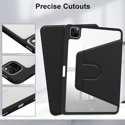 New 360° Rotation Transparent Case for iPad Air 11 inch M4/M3/M2 2026/2025/2024, Air 5th/4th Gen 10.9" & Pro 11 inch 2022 4th/3rd Gen case Cover, 360 Degree Rotatable Smart Flip Cover Transparent Back with Pencil Holder, Black