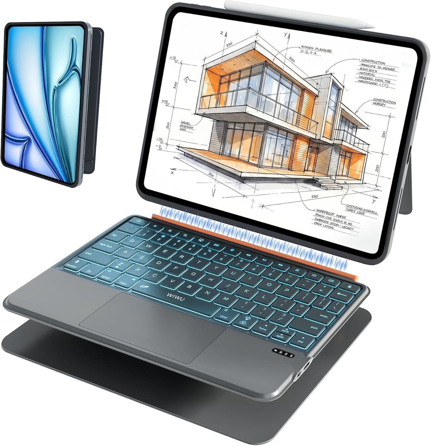 Wireless Bluetooth TouchPad Keyboard Case for iPad 11th Gen A16/10th Gen, iPad Air 11 M4/M2/M3(2026/2025/2024), iPad Pro 11 inch 4th/3rd/2nd/1st Gen, iPad Air 5th/4th Gen 10.9 inch | Grey