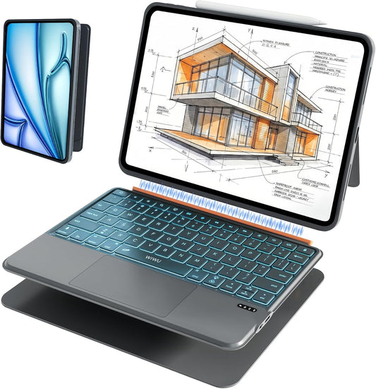 Wireless Bluetooth TouchPad Keyboard Case for iPad 11th Gen A16/10th Gen, iPad Air 11 M4/M2/M3(2026/2025/2024), iPad Pro 11 inch 4th/3rd/2nd/1st Gen, iPad Air 5th/4th Gen 10.9 inch | Grey