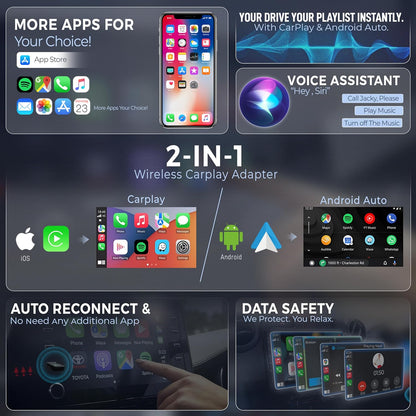2 in 1 Airlink Wireless CarPlay Adapter | Android Auto Adapter for Car | Convert Wired to Wireless,Bluetooth Connectivity for Cars, OEM Installed Wired Android Auto/CarPlay (Black)