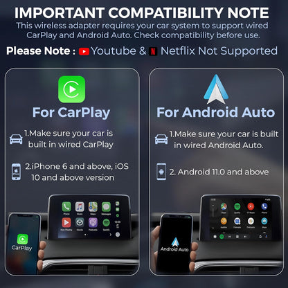 2 in 1 Airlink Wireless CarPlay Adapter | Android Auto Adapter for Car | Convert Wired to Wireless,Bluetooth Connectivity for Cars, OEM Installed Wired Android Auto/CarPlay (Black)