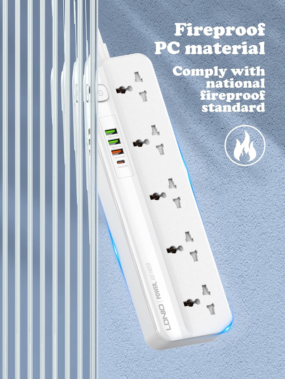 LDNIO SC5415 Defender Series 2500W 5 Sockets with Independent Switch 3.4A 4 USB Port Multifunction Power Surge Protector, Length 2Mtr (White)