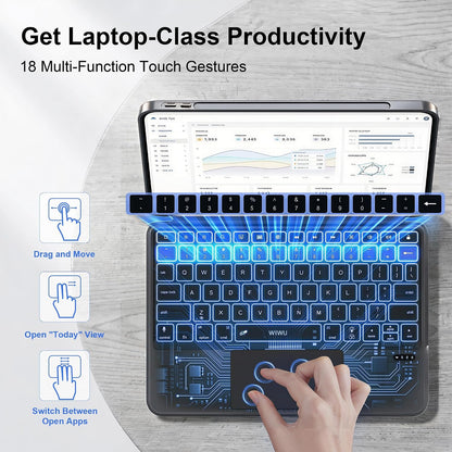 Wireless Bluetooth TouchPad Keyboard Case for iPad 11th Gen A16/10th Gen, iPad Air 11 M4/M2/M3(2026/2025/2024), iPad Pro 11 inch 4th/3rd/2nd/1st Gen, iPad Air 5th/4th Gen 10.9 inch | Grey