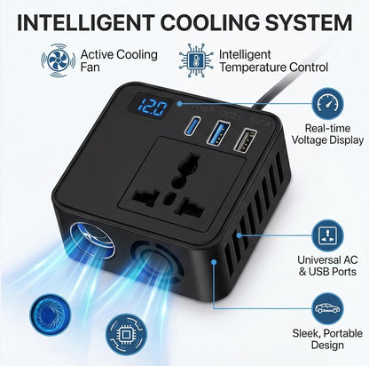 200W Car Power Inverter 12V DC to 220V AC Converter with 2 AC Universal Outlets, 30W PD USB-C, Dual USB QC 3.0 (18W+15W), Fast Car Charger for Laptop, Mobile & Electronic Devices