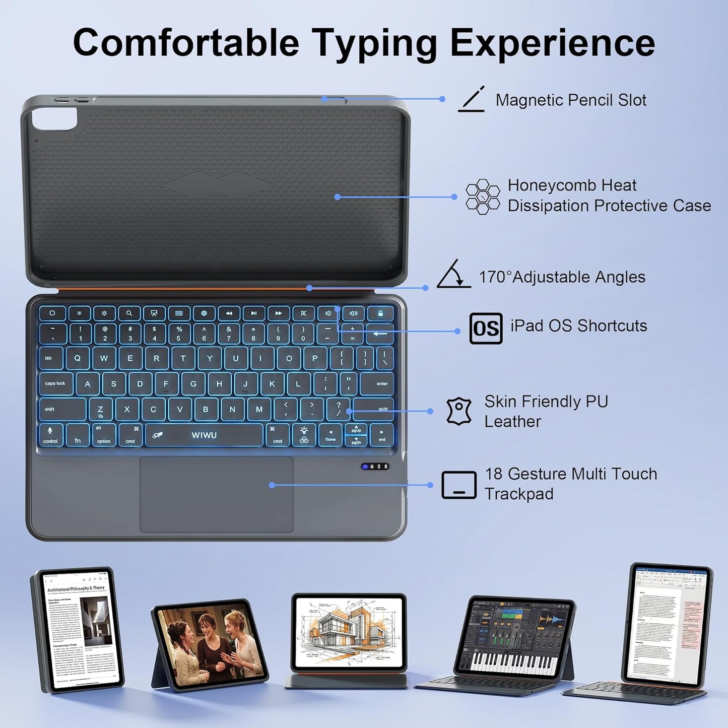 Wireless Bluetooth TouchPad Keyboard Case for iPad 11th Gen A16/10th Gen, iPad Air 11 M4/M2/M3(2026/2025/2024), iPad Pro 11 inch 4th/3rd/2nd/1st Gen, iPad Air 5th/4th Gen 10.9 inch | Grey