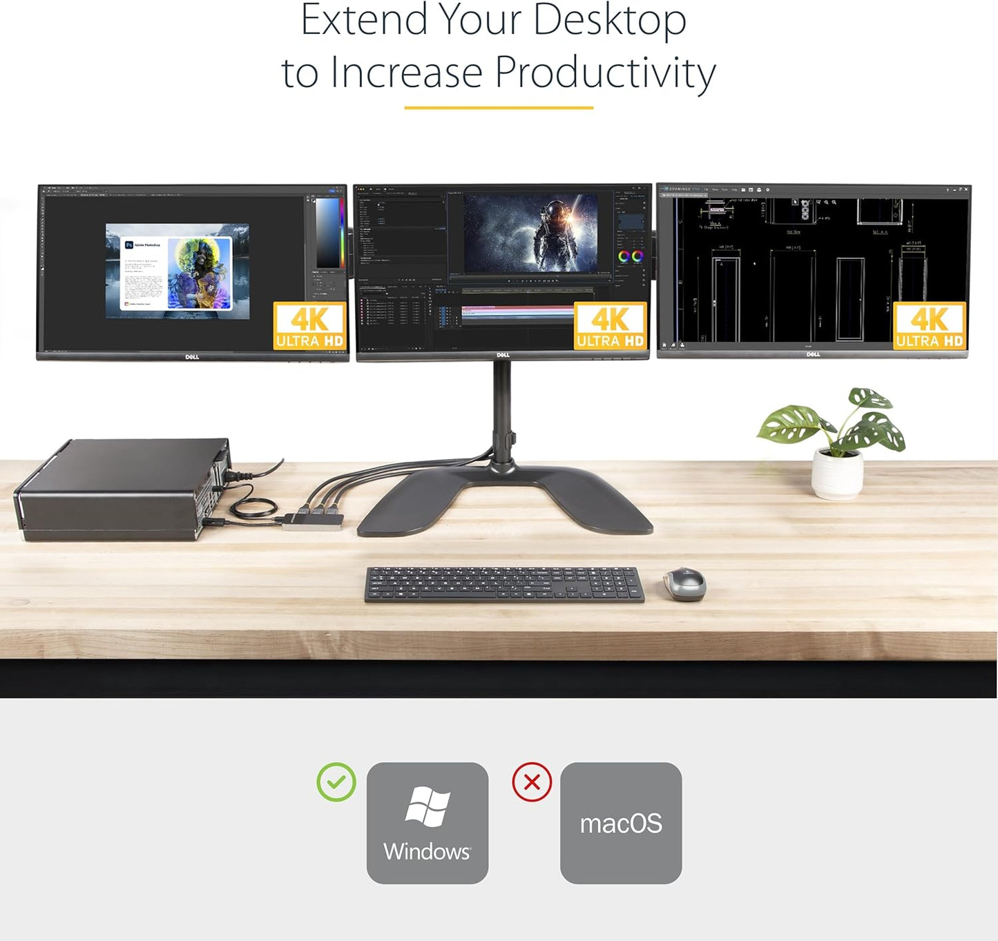 Original 3-Port DisplayPort 1.4 Splitter, DisplayPort to 3x DP Multi-Monitor Adapter, Triple 4K Computer MST Hub, USB Bus-Powered, Windows Only