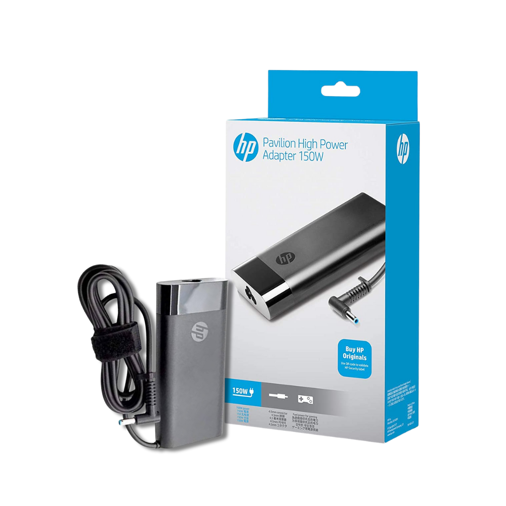 HP 150W Slim Blue Pin Smart 4.5mm AC Adapter With Power Cord- Pin Size: 4.5mm * 2.9mm