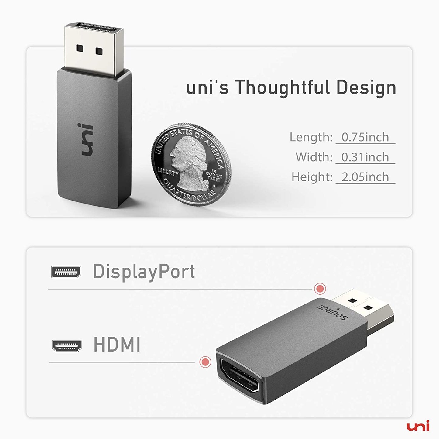 Uni DisplayPort to HDMI adapter, 4K UHD DP to HDMI converter