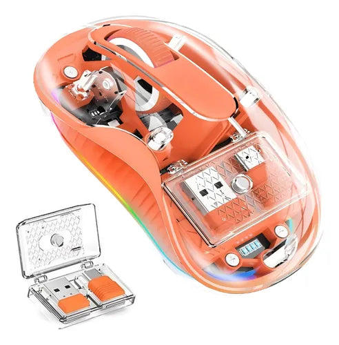 Transparent Wireless Mouse, Tri-Mode (Dual Bluetooth+2.4GHz), USB-C Receiver Ideal for MacBook/Laptops/PC, Rechargeable, Portable, Silent, Clear Mice for Business Trips & Office
