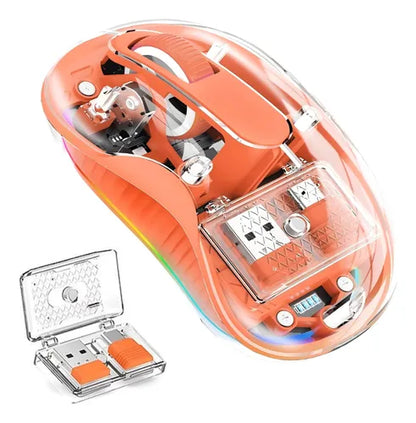 Transparent Wireless Mouse, Tri-Mode (Dual Bluetooth+2.4GHz), USB-C Receiver Ideal for MacBook/Laptops/PC, Rechargeable, Portable, Silent, Clear Mice for Business Trips & Office
