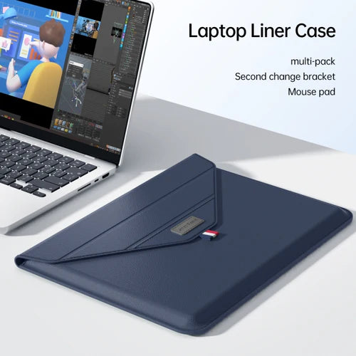 Leather Laptop Sleeve with Case Stand Feature Compatible with MacBook 13 inch 14 inch All Models